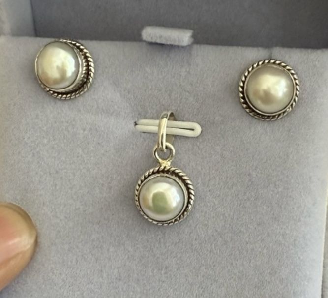 Wedding Sterling Silver 925 Pendant And Earring Set