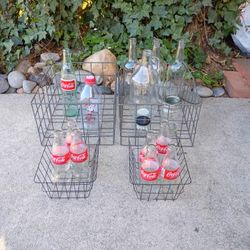 Vintage Wire Baskets with Bottles and Jars Coca Cola