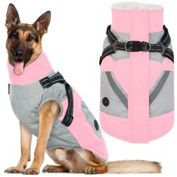 IECOii Large Winter Dog Coat with Harness Built in