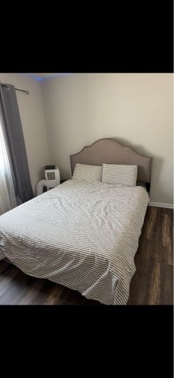 Queen Bed Frame with Nailhead Headboard