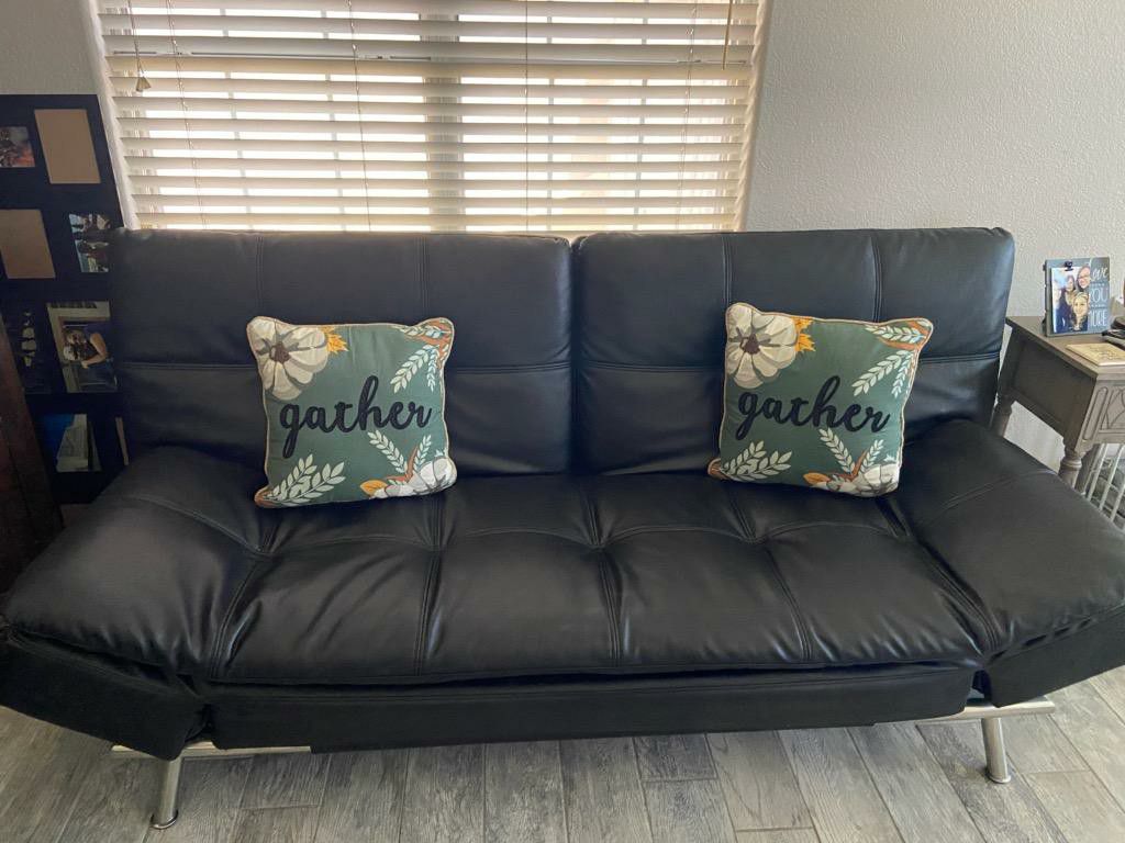 Black leather futon couch for sale