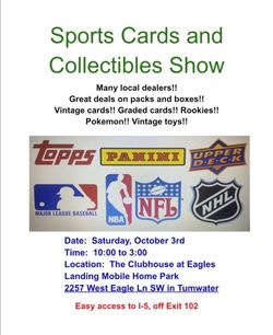 CARDSHOW TUMWATER, Wa Oct. 3rd!!! 10-3pm
