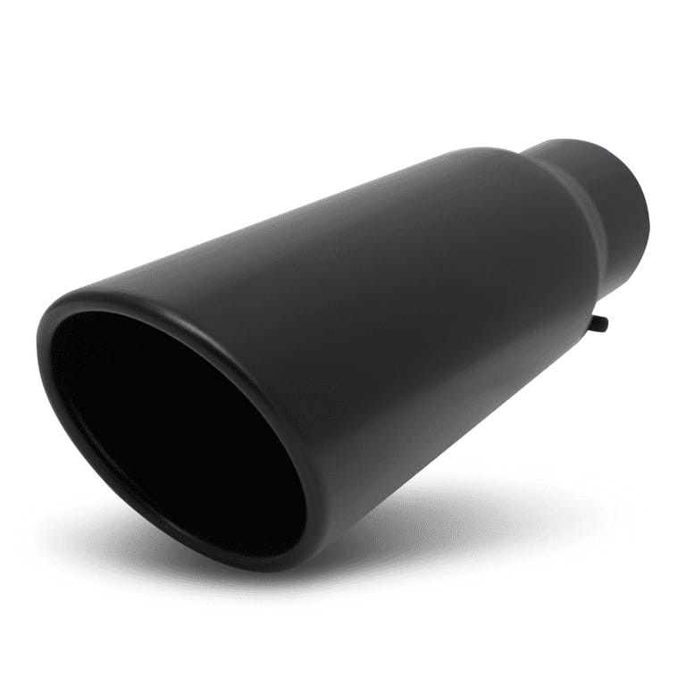 M-AUTO 3.5"Inlet 5"Outlet Stainless Steel 12"Exhaust Muffler Tip Straight-Through Round Diagonal Cut Black Roll Tip