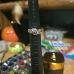 Size 9 Blue,  White And Pink Topaz Band