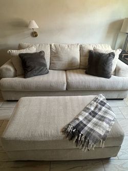 Oversized Cream Sleeper Sofa with Ottoman – Modern Neutral – Excellent Condition