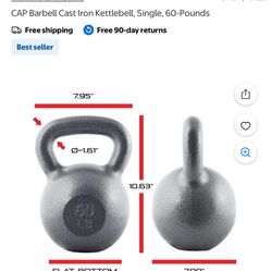CAP Barbell Cast Iron Kettlebell, Single, 60-Pounds - Brand New