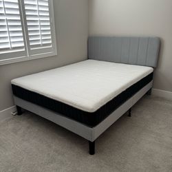 Queen Size Gray Upholstery Bed Frame and Hybrid Firm Mattress Very Clean and Excellent Condition