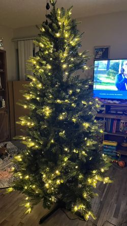 6ft Pre-Lit Rotating Artificial Christmas Tree – Warm White LED Lights, UL Listed