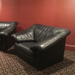 Black Leather Chair & Ottoman