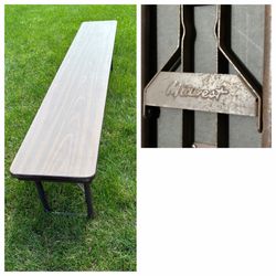 Vintage Midwest Commercial Folding Bench Wood Grain LaminateTop with Metal Legs
