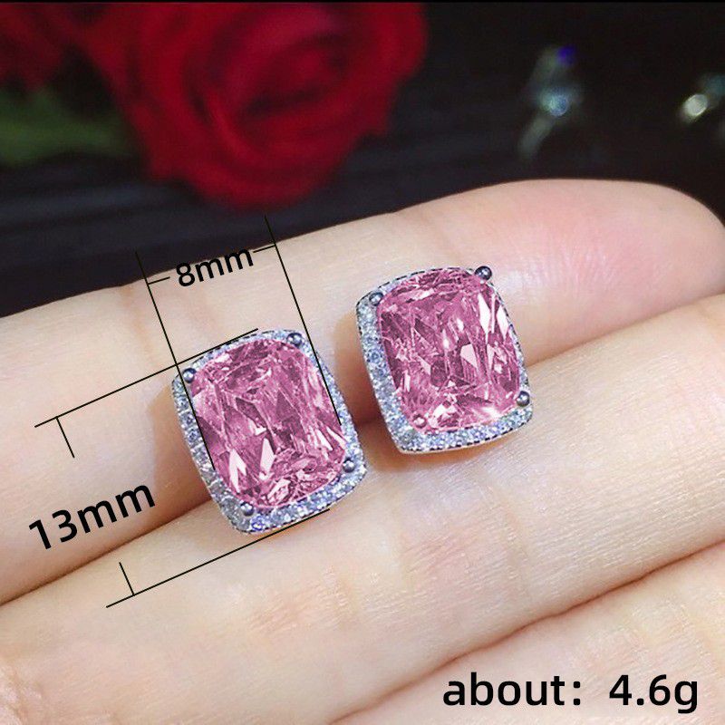 "Beautiful Pink Oval Radiant Zircon Romantic Stud Earrings, VP1021
 
 