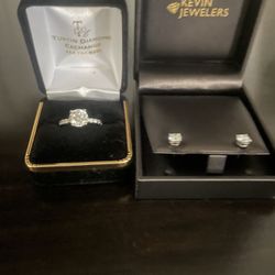 14k White Gold Lab Diamond Earring and 14k White Gold Diamond Ring 