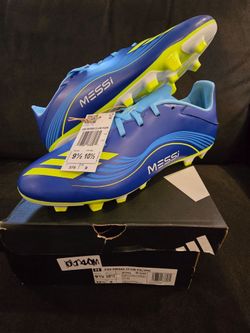Adidas F50 Messi Club FG/MG blue with yellow stripes soccer cleats Brand New
Size US 9.5