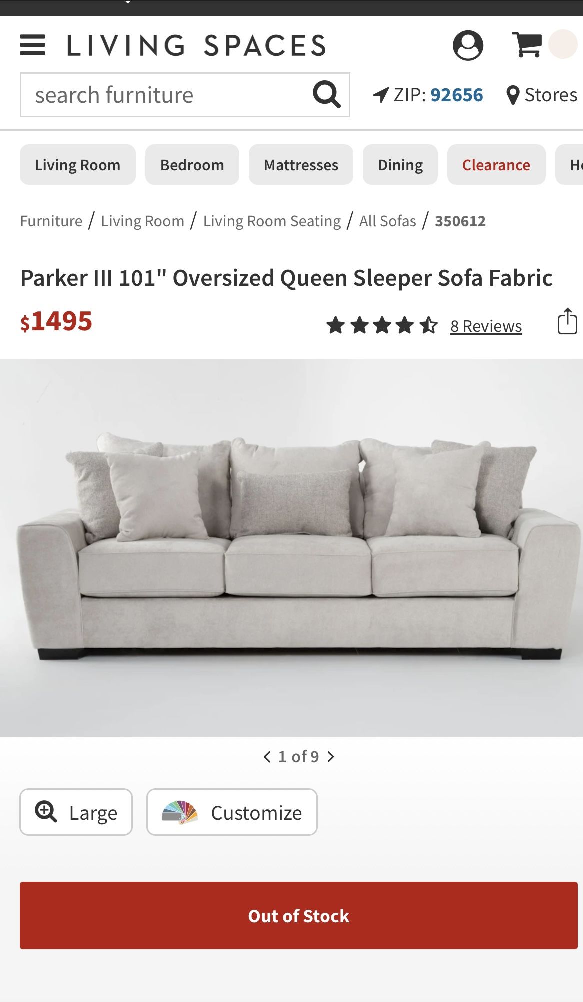 Sofa Living Spaces + Queen Size Sleeper