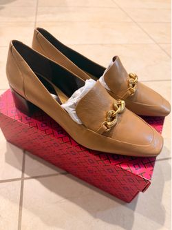 New Tory Burch Jessa Heeled Loafer Ginger Shortbread With Box Size 10.5