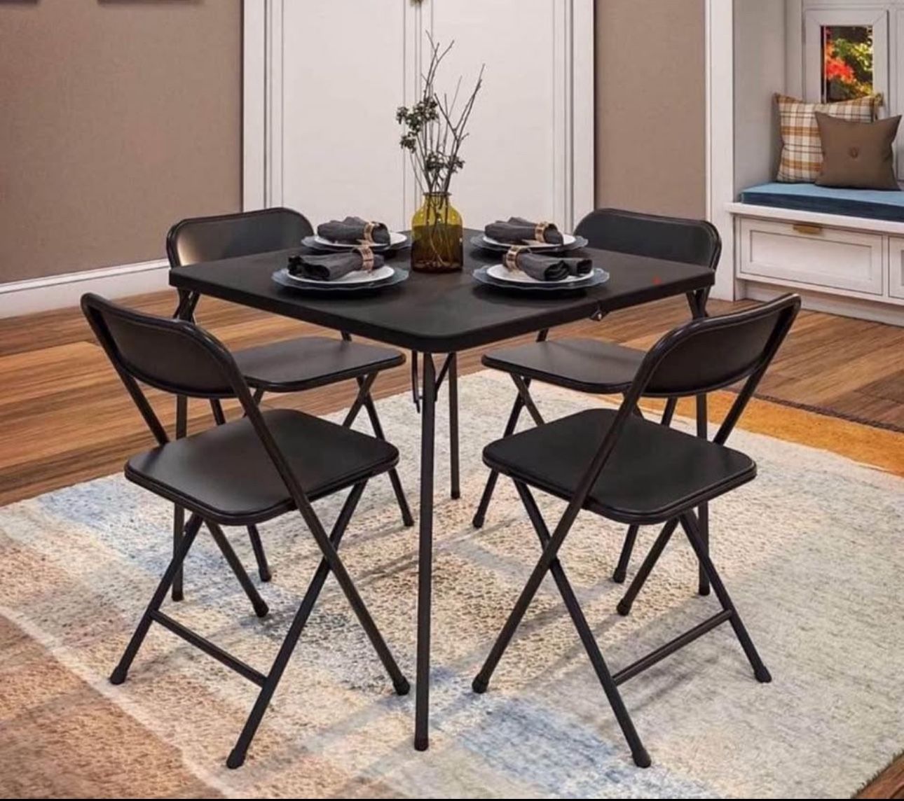 5-Piece Solid Resin Folding Table & Chair Dining Set, Black, Indoor & Outdoor, Perfect for Everyday Use, Hosting, Game Night, or Holiday Celebra