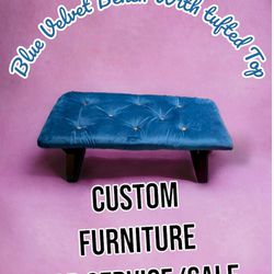 Blue Velvet Tufted Bench