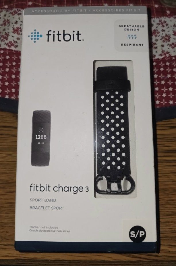 Fitbit Charge 3 Accessory Band, Official Fitbit Product, Sport, Black SIZE SMALL