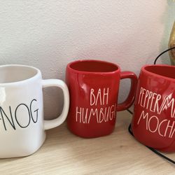 Rae Dunn holiday Christmas mugs bah humbug eggnog peppermint mocha $5 each
