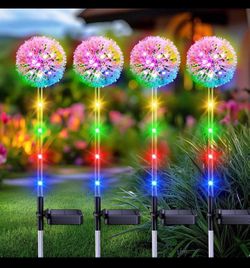 Solar Garden Lights Outdoor Decor: 4 Pack Dandelion Solar Flower Lights, 2 Modes 16 LED Colored Solar Lights for Outside, Waterproof Decorative Flower