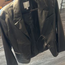 Black Faux Leather Blazer