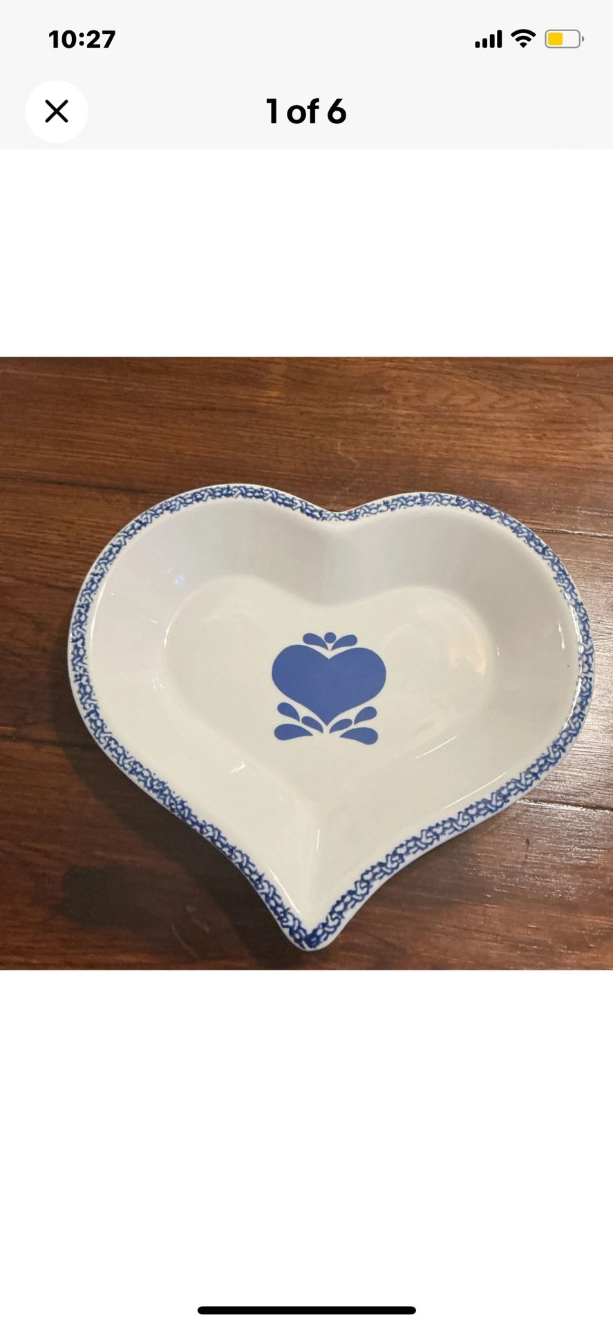 Blue Spongeware Country Heart Shaped Stoneware