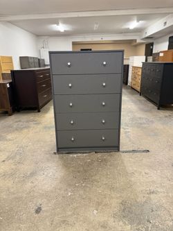 3 Available - $150 Each - Tall Dark Gray / Light Black 5 Drawer Dresser Chest