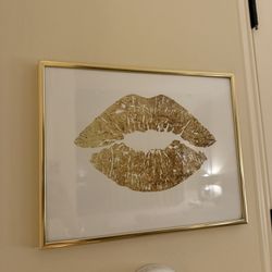 14.5x11 Gold Lip Print Wall Art Decor