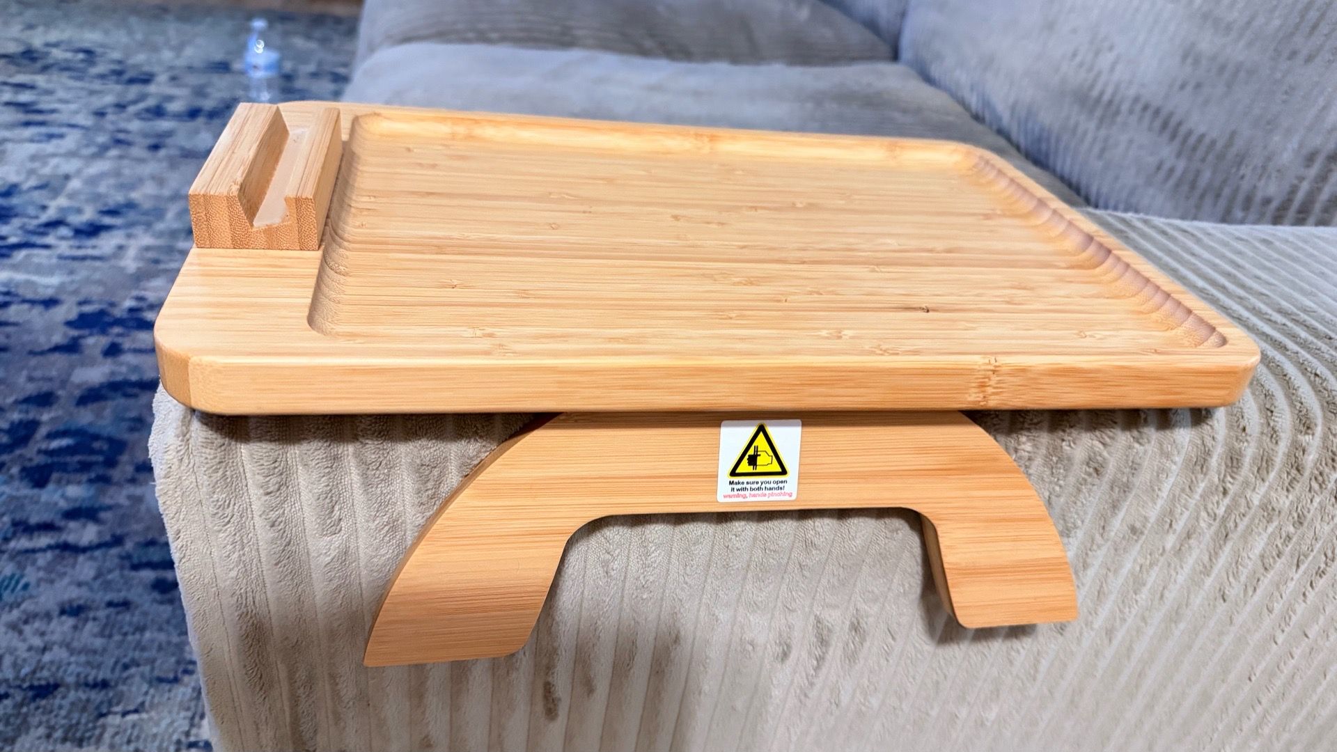 Bamboo Sofa Armrest Tray with Tablet Holder