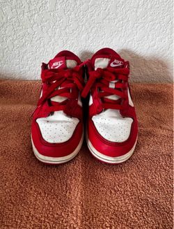 Youth Red / White Nike Dunks 2.5Y