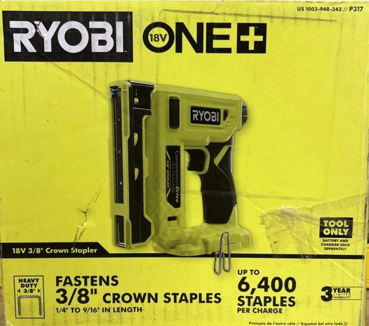 RYOBI ONE+ 18V Compression Drive Cordless 3/8 in. Crown Stapler-P317