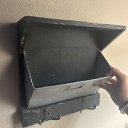 Rustic Mail Shelf With Coat Hooks  