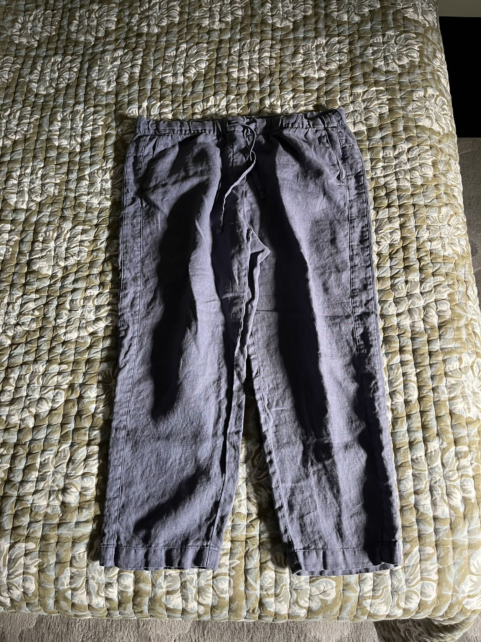 Pure Jill Garment Dyed Linen Pull On Cropped Pants Women’s Medium Slate Blue