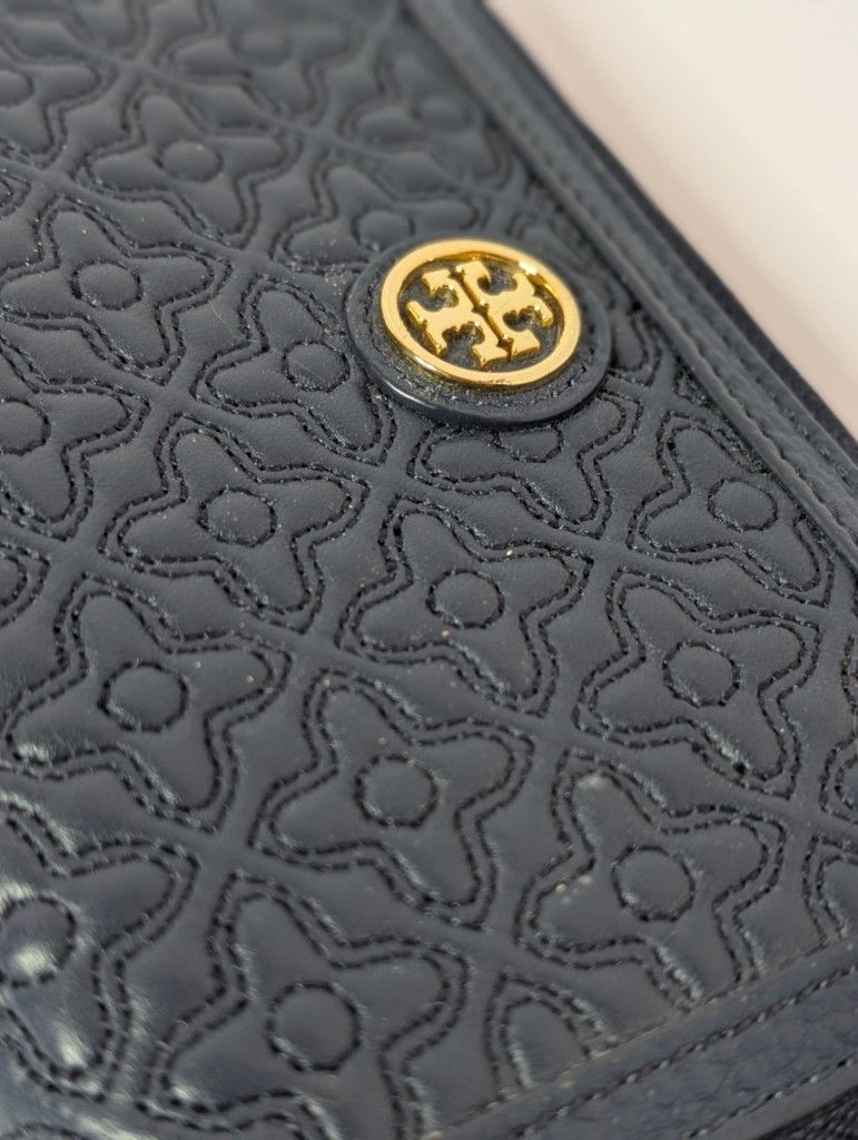 Tory Burch Blue Leather Gold Tone Wallet/Wristlet