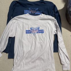 Lot Of 2 Huk Fishing Womens Small White Blue Long Sleeve Shirts