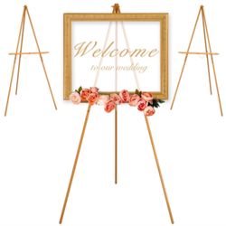 63" Natural Wood Tripod Display Easel Stand For Wedding, Event Signage