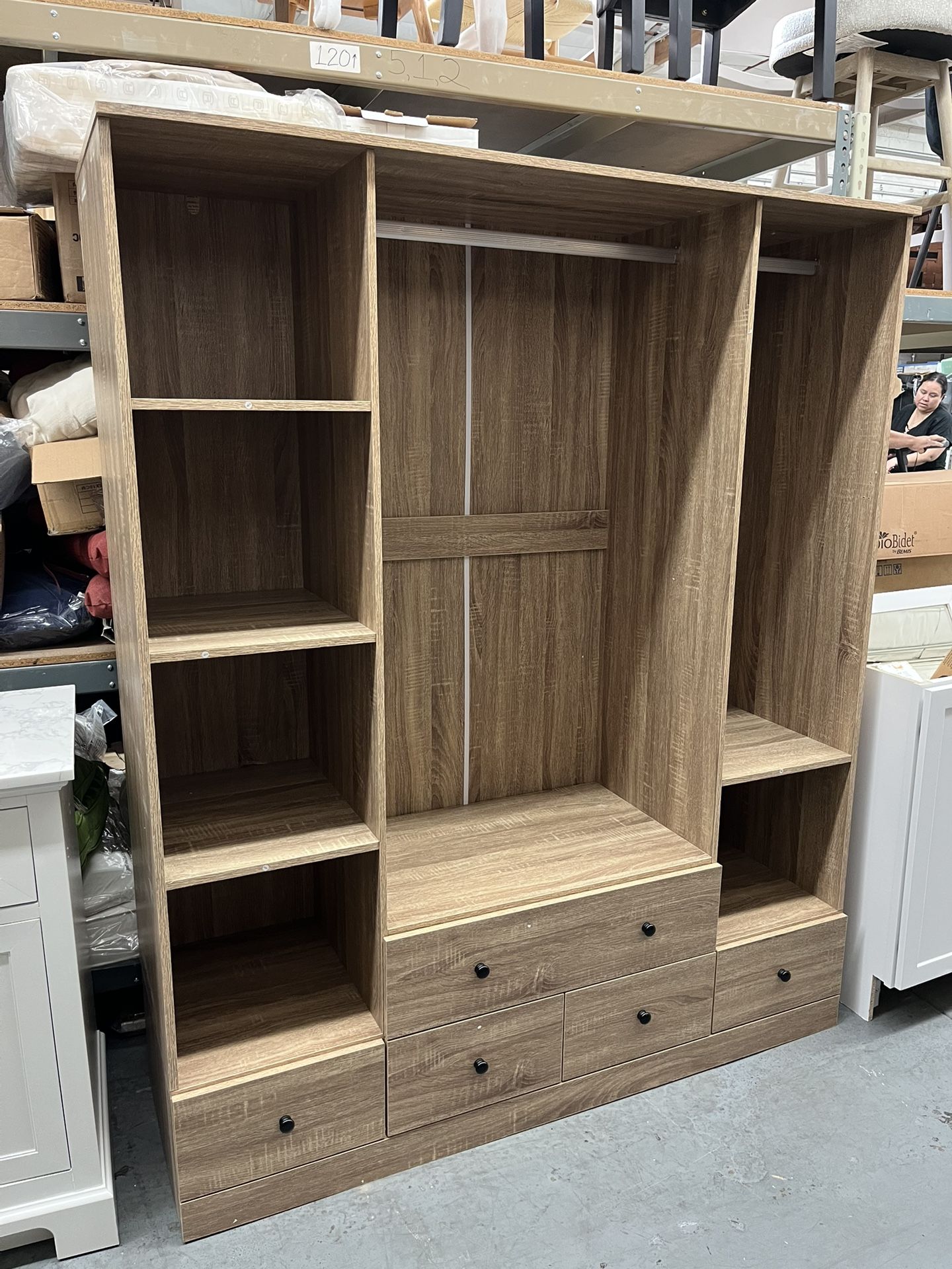 Brown Wood Grain 59 in. Armoires Wardrobe with 5-Drawers (70.8 in. H x 18.8 in. D)
