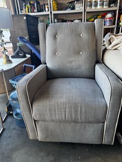 Gray Upholstered Wingback Recliner Chair