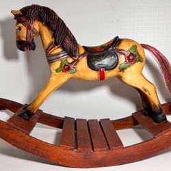 Vintage Wooden Rocking Carousel Horse Hand Carved & Painted Folk Art