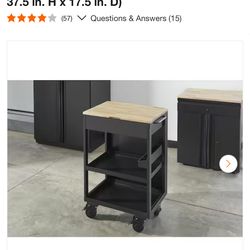 Heavy Duty Welded Utility Cart with Wooden Top in Black (24.25 in. W x 37.5 in. H x 17.5 in. D)