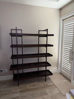 Dark Wood and Metal 5-Tier Bookshelf
