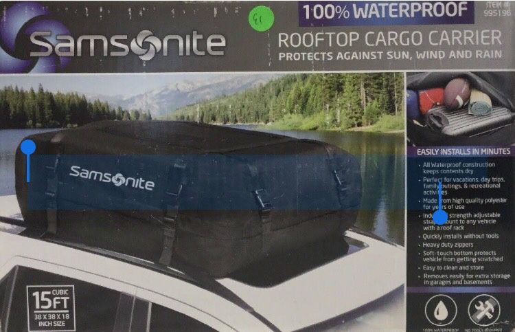 Samsonite Car Rooftop Cargo Carrier 100% Waterproof 15 Cubic Feet of Cargo Space