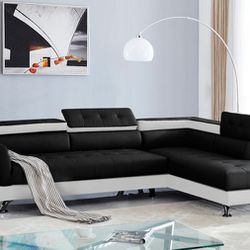 🚚Ask 👉Sectional, Sofa, Couch, Loveseat, Living Room Set, Ottoman, Recliner, Chair,. 

✔️In Stock 👉Izzi Black/White Faux Leather RAF Sectional 
