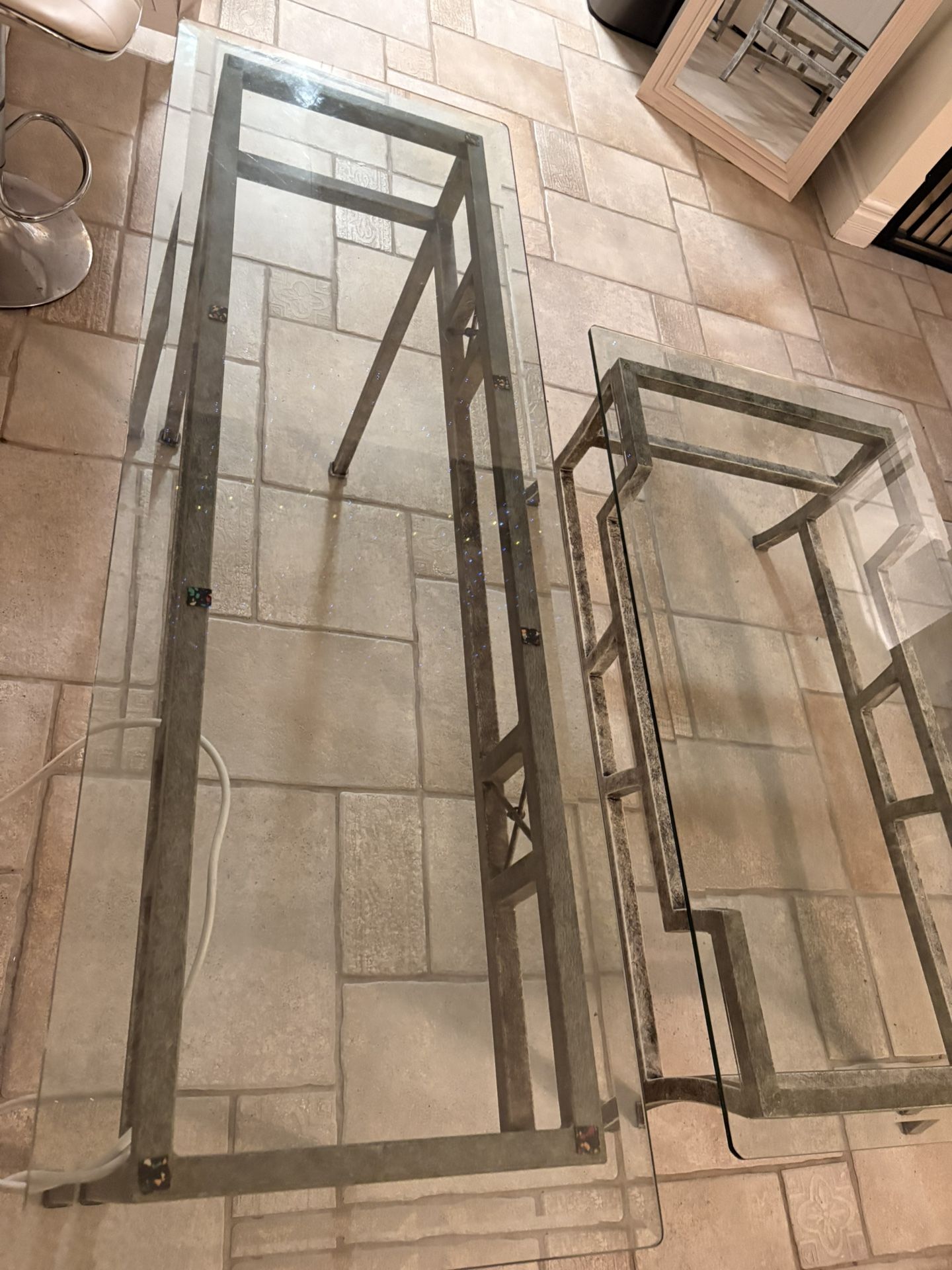 Iron-Wrought Glass Top Coffee Tables (2)