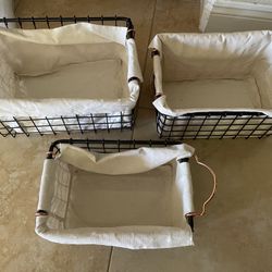 Canvas Lined Rectangle Wire Storage Basket with handle Small Medium Large