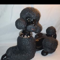 Large Black Poodle Dog Ceramic Figurine 12" Inches 