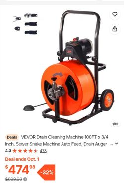 🆕️VEVOR Electric Drain Cleaning Machine 100FT x 3/4 Inch