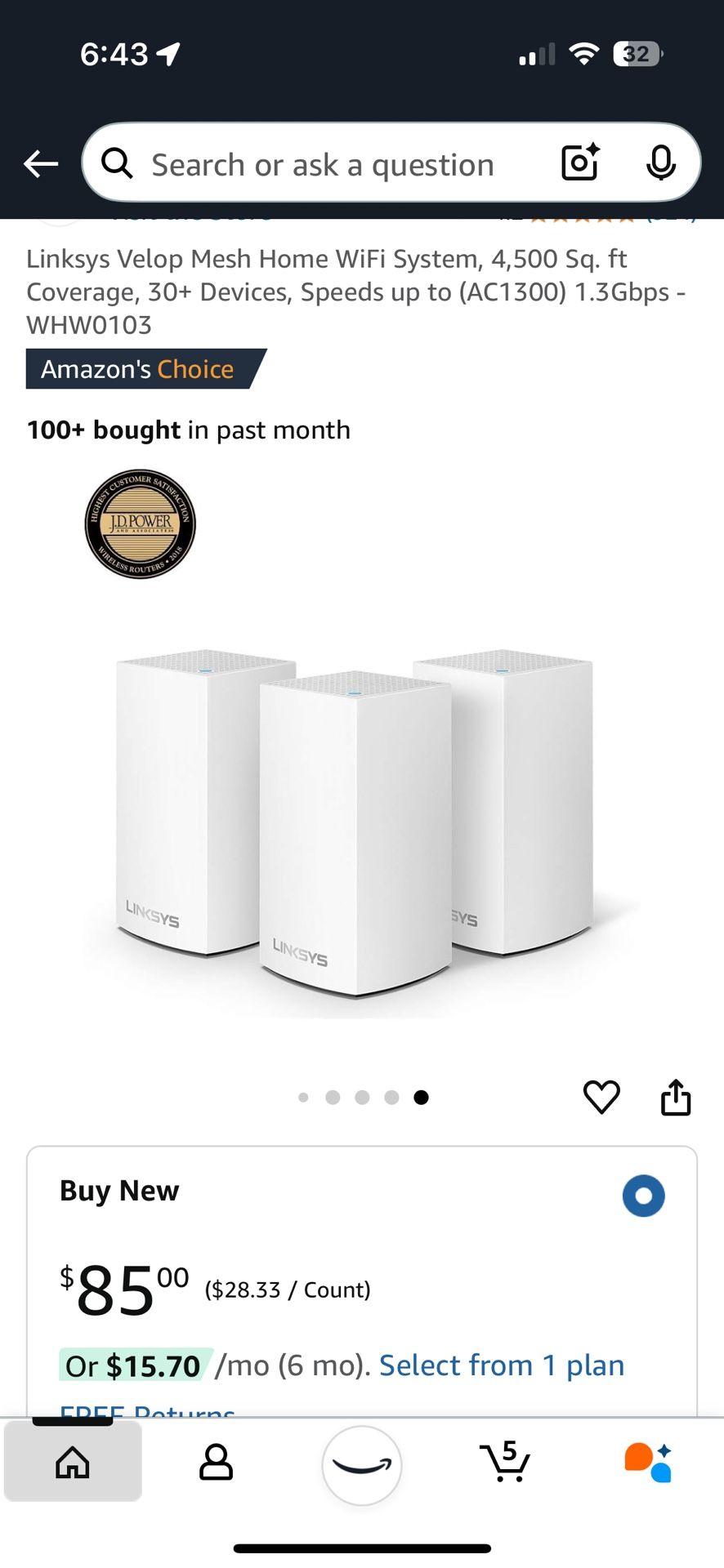 Linksys Mesh Router For Home Up To 4500sq ft Coverage