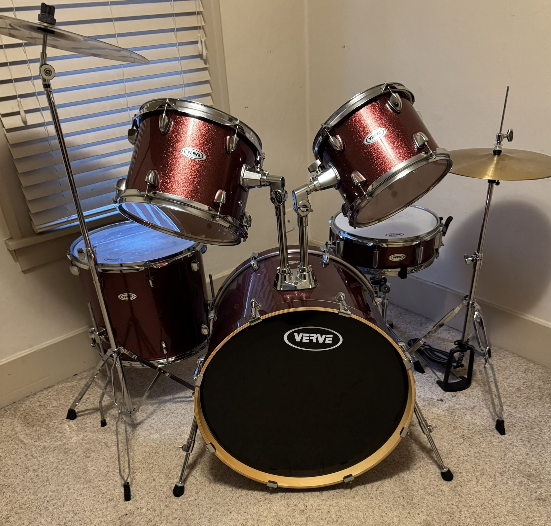 Nice Affordable Birch Drum Set in Red Sparkle