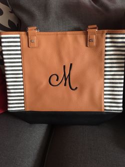 Thirty-one Colorblock Tote brand new engraved with Initial M